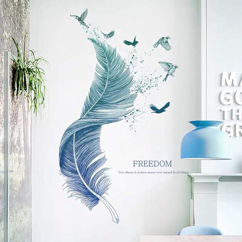 Ahlsen - Wandtattoo feder in blau (124×72 cm) i Dekoratives Wandtattoo Vögel Modernes Poster i Deko für Wohnzimmer Schlafzimmer Küche Flur Möbel Bad
