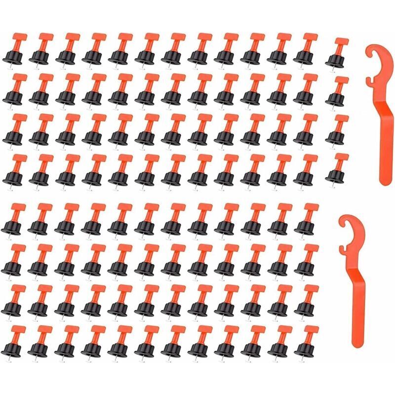 Wiederverwendbares Fliesen-Nivelliersystem, 100-teiliges Fliesen-Nivelliersystem, DIY-Werkzeug für den Wand- und Bodenbau, mit Spezialschlüssel