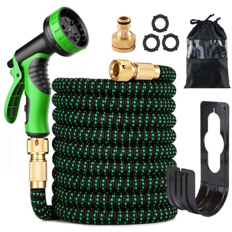 Aiperq - 1 Stück 15 m/50 Fuß ausziehbarer Gartenschlauch, auslaufsichere Gartenschlauch-Spritzpistole mit Halterung, massive Messingbeschläge für