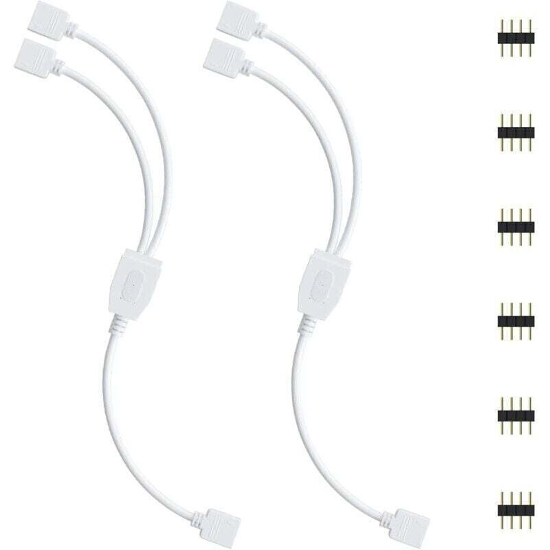 AIPERQ LED-Streifen-Anschluss-Kit, 2 Stück 4-poliger LED-Streifen-Splitter, 1-auf-2-Splitterkabel, 4-poliger Anschluss für RGB-LED-Streifen 5050 3528