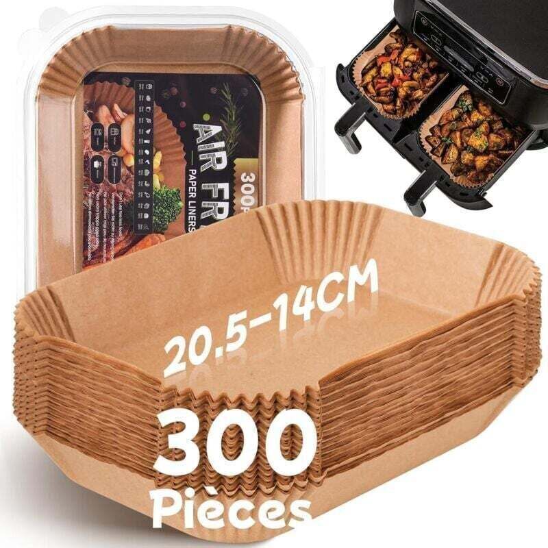 Air Fryer-Einlagen, 300 Stück, 20,5 x 14 cm, rechteckige Air Fryer-Einlagen, ölfreies Zubehör für Dual Zone Double Stack Air Fryer, kompatibel mit