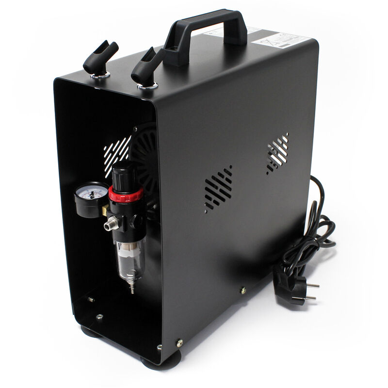 Wiltec - Airbrush Einzylinderkompressor AF186A bis max. 4 bar Druck, im Gehäuse mit Abschaltautomatik und Lufttank für Modellbau, Nailart, Tattoos,