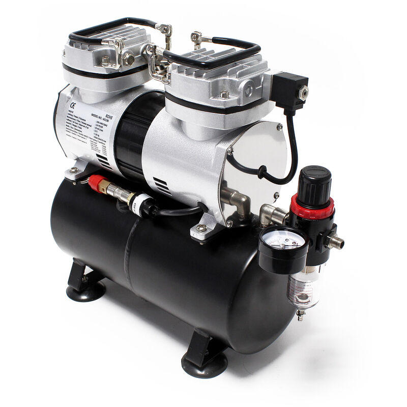 Wiltec - Airbrush Kompressor AS196 mit Lufttank, 2 Zylinder Kolben, max. 6 bar Druck und Abschaltautomatik, für Modellbau, Tattoos, Nailart