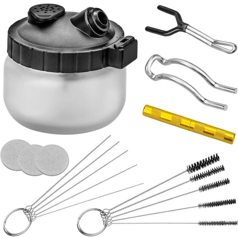 Airbrush-Reinigungsset – Airbrush-Reinigungswerkzeuge inklusive 1 Airbrush-Reinigungstopf, 5 Nylonbürsten, 5 Edelstahlnadeln, 1 Waschnadel