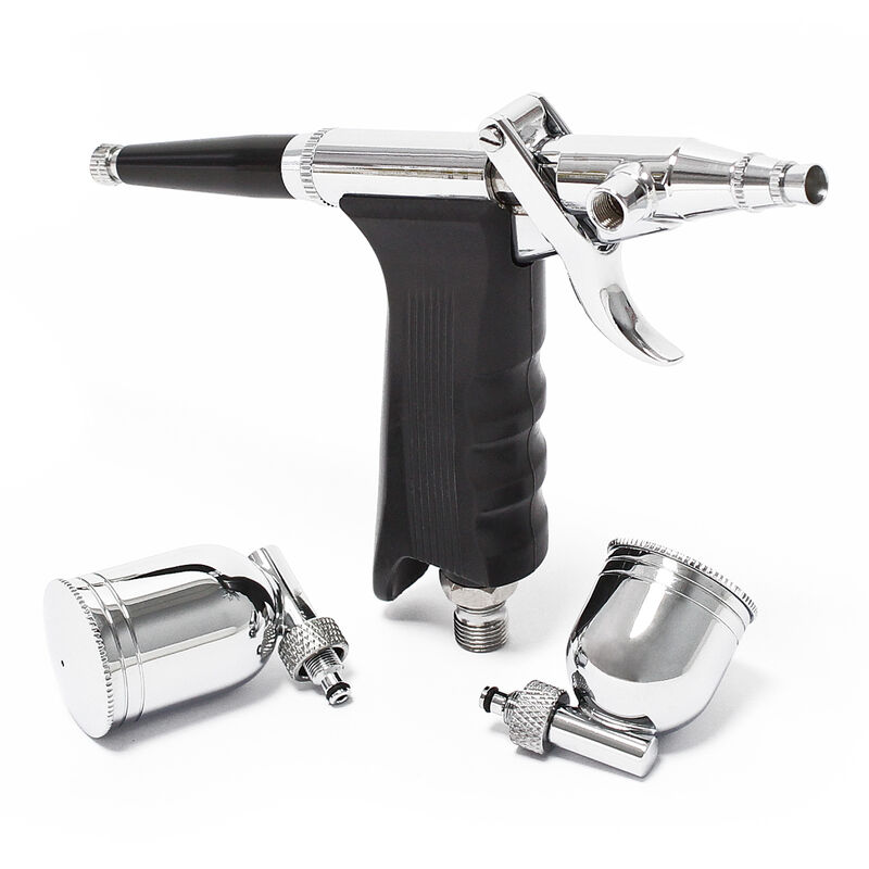 Wiltec - Airbrush Pistole Typ 116 LN-116K mit Double Action Funktion, Nadel und Düse ø 0,3 mm, 2 Farbbecher, Adapter für Modellbau, Nailart usw.