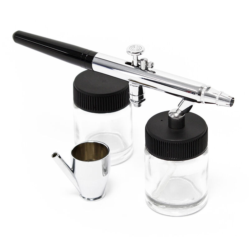 Wiltec - Airbrush Pistole Typ 128 mit Double Action Funktion, Nadel und Düse ø 0,35 mm, 3 Farbbecher, Adapter und Schlauch, für Modellbau, Nailart