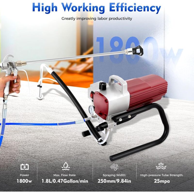 Airless-Farbspritzgerät 1800W Airless Wandfarben Spritzpistole 25MPa 250mm Sprühdurchmesser Airless Spritzgerät 1,8L mit Verlängerungsstange