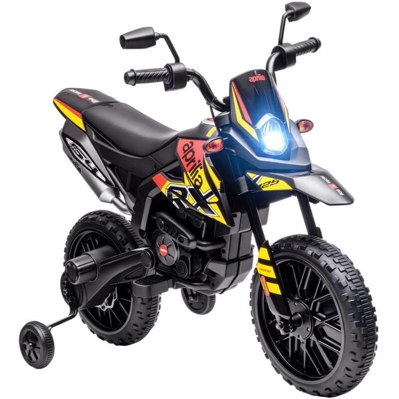 AIYAPLAY Elektro Kindermotorrad Aprilia Elektromotorrad mit USB, Stützrädern, Musik, Scheinwerfer, Kinder 6 km/h Elektro Motorrad mit 2 Stützrädern