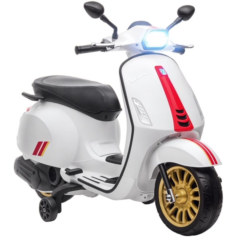 Aiyaplay - Elektro Kindermotorrad, Vespa 6V Elektromotorrad mit MP3, usb, FM-Radio, LED-Scheinwerfer, Kinderfahrzeug mit 2 Stützrädern, Elektro