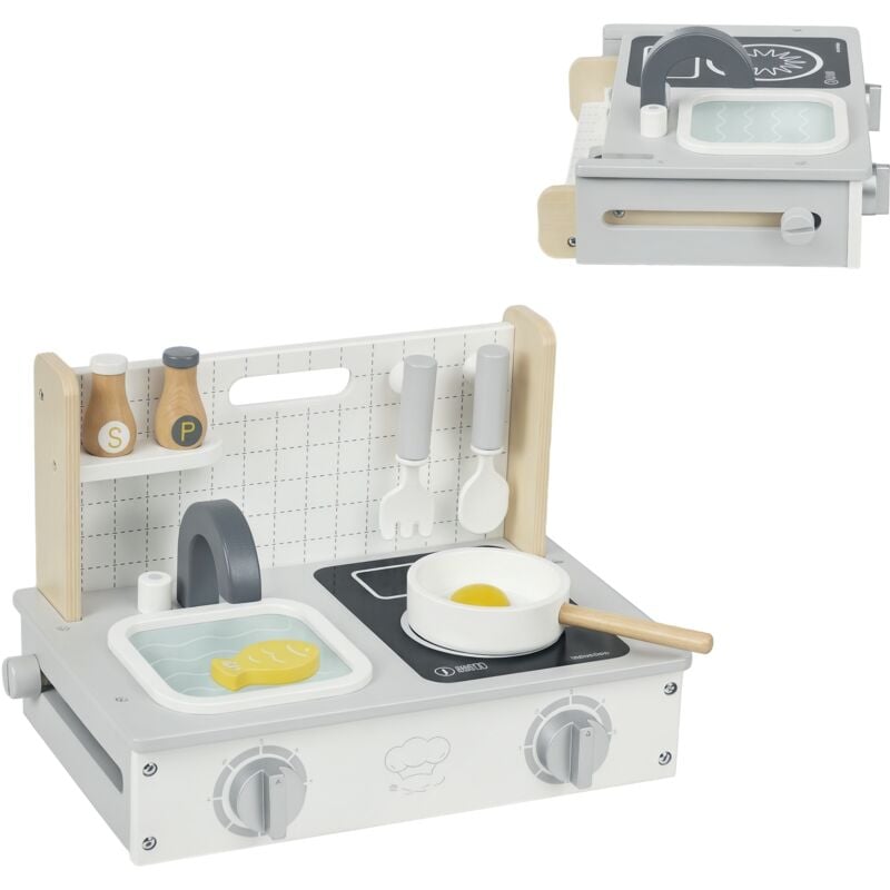Kinderküche aus Holz Spielküche mit Lebensmitteln, Spüle & Zubehör Spielzeugküche Puppenküche Spielset Holzküche Spielzeug für Kinder Geschenk für