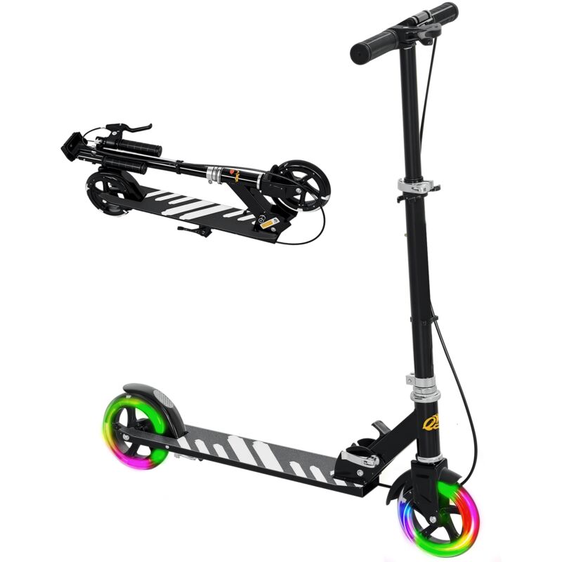 AIYAPLAY Kinderroller, Doppelte Bremsen, Metallrahmen, Fußstütze, faltbar, 3-8 Jahre, Schwarz