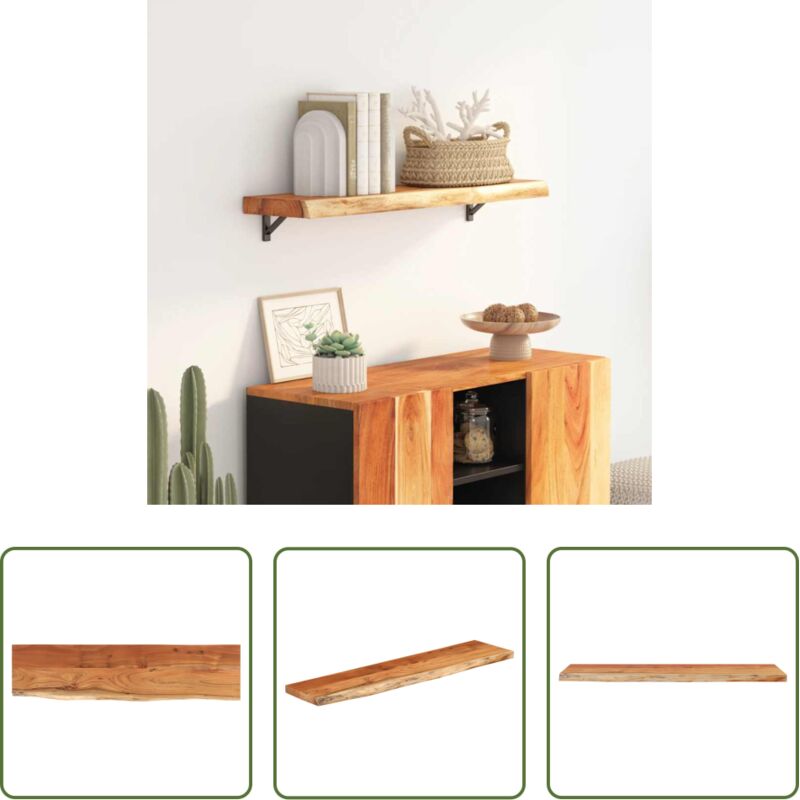 Akazienholz Wandregal - Wandregal 80x20x2,5 cm Rechteckig Massivholz Akazie Baumkante