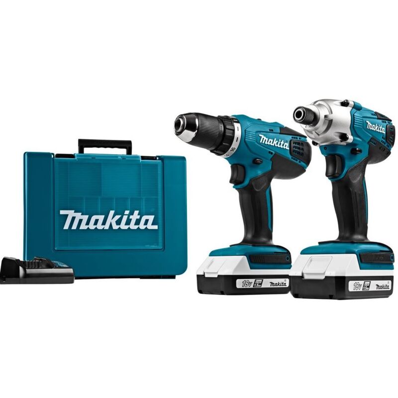 Akku-Bohrmaschine DF4880 + Schlagschrauber TD127D mit Akku und Ladegerät + 30 Bits Makita DK18A35X1