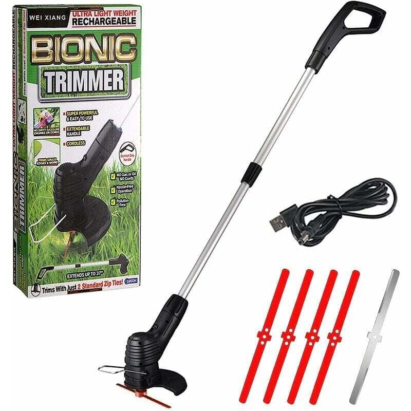 Akku-Elektro-Freischneider, Akku-Rasentrimmer mit Klinge, Motorisierte Gartengeräte, Akku-Rasentrimmer im Garten, mit Teleskopstange, zum