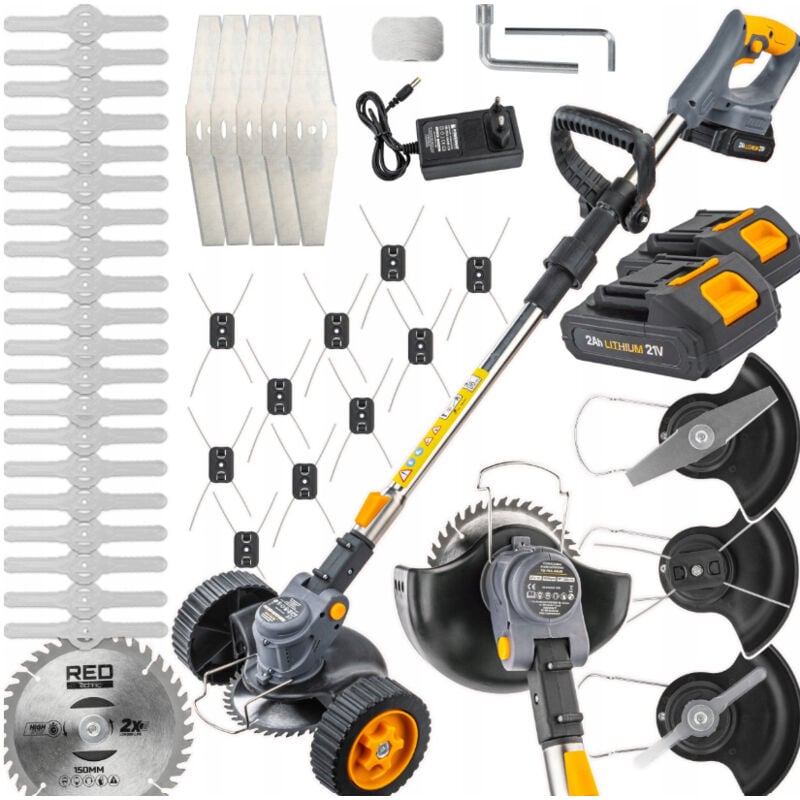 Akku Rasentrimmer mit Rädern 2x Batterie 2.0 Ah Li-Ion 21V Teleskop Rasenkantenschneider Motorsense Leicht Freischneider Kantenschneider Rasenmäher