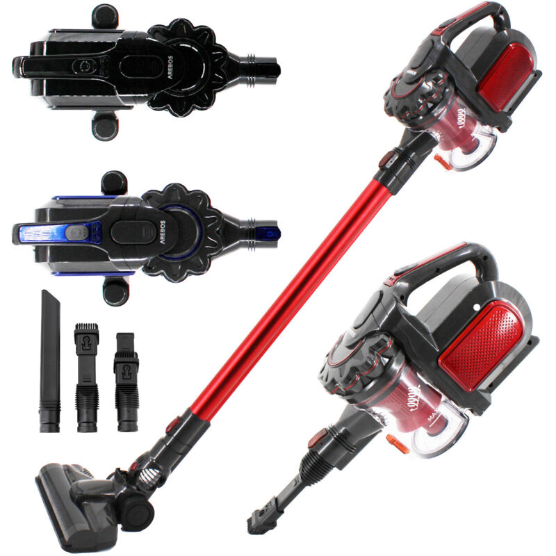 Akku Staubsauger 2 in 1 Hand und Bodenstaubsauger 2 leistungsstarke Saugmodi Beutellos Kabellos bis zu 55 Minuten mit Wandladestation Rot - Arebos