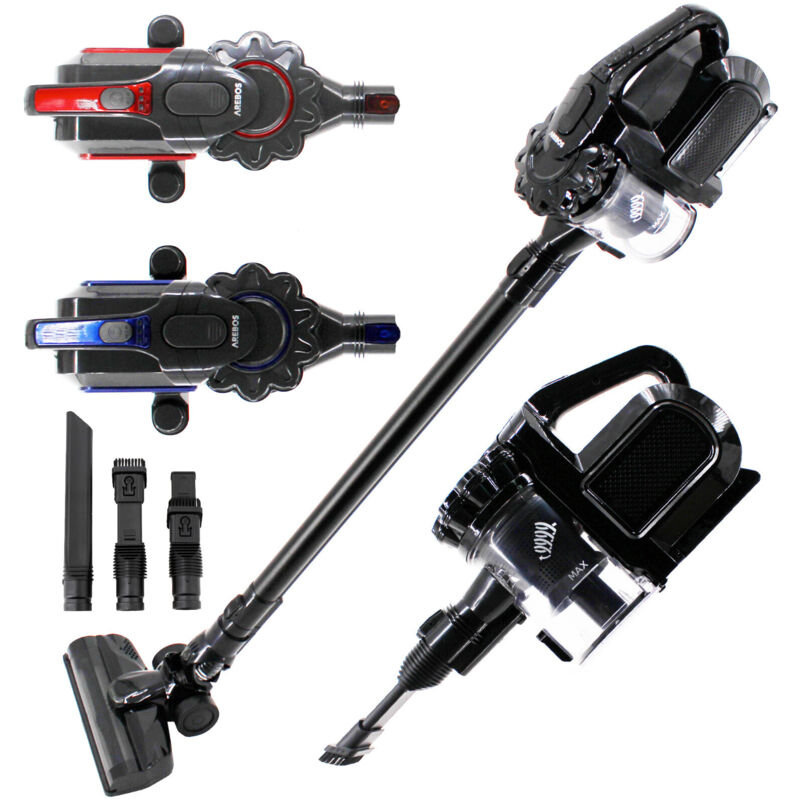 Akku Staubsauger 2 in 1 Hand und Bodenstaubsauger 2 leistungsstarke Saugmodi Beutellos Kabellos bis zu 55 Minuten mit Wandladestation Schwarz - Arebos