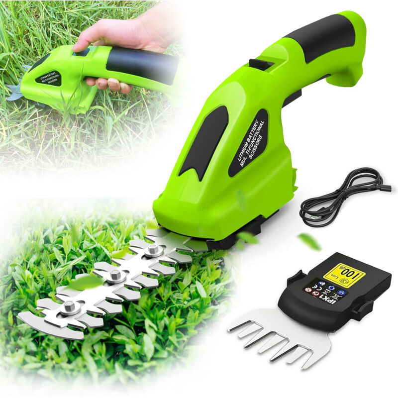 Akku Heckenschere Ultrixe 2 in 1 Schnurlose Grasschere und Heckenschere, 3000mAh Wiederaufladbaren Batterien, Akkulaufzeit: 40 Min, Mit Klingenlänge: