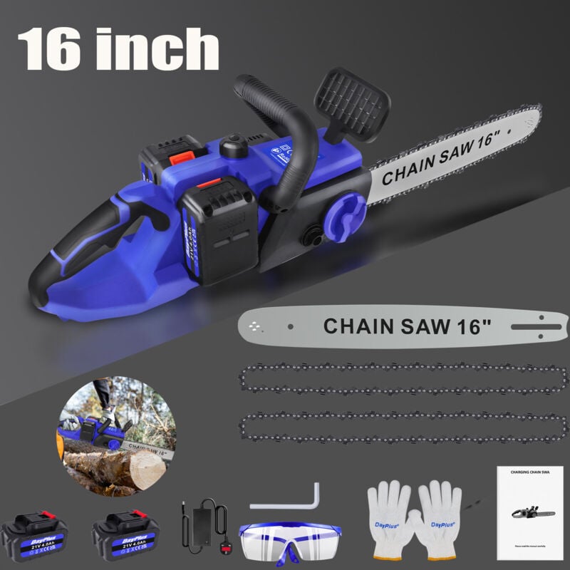 Dayplus - Akku Kettensäge 16 Zoll Bürstenlos Kettensäge Tragbar -Elektro-Säge diy +zubehör