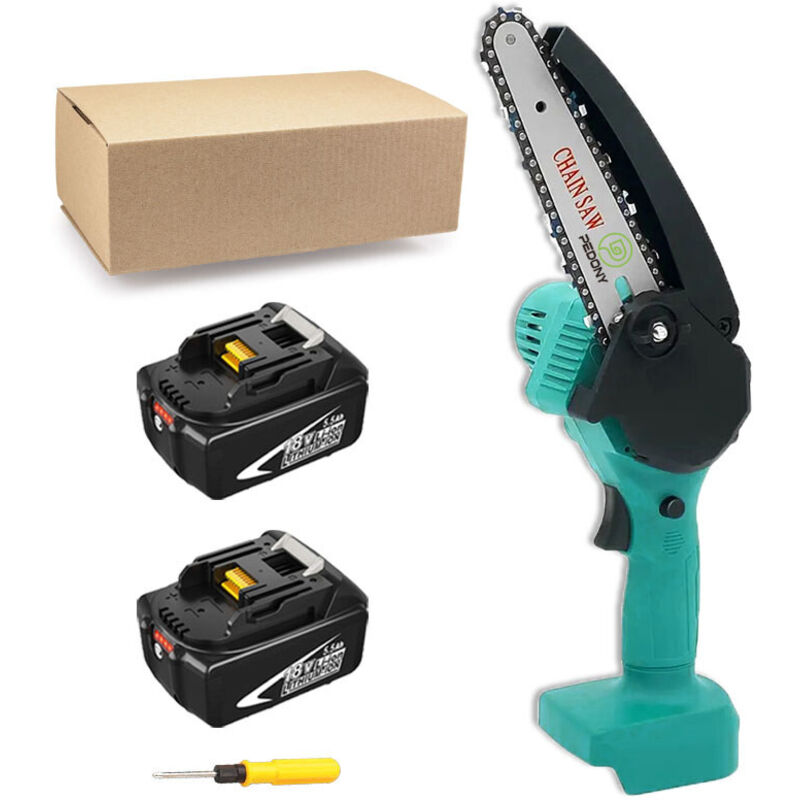 Akku-Kettensäge, 4-Zoll Akku-Kettensäge, tragbare elektrische Mini-Kettensäge für Baumzweige, Garten+2 5,5-Stunden-Batterien (ohne Ladegerät),