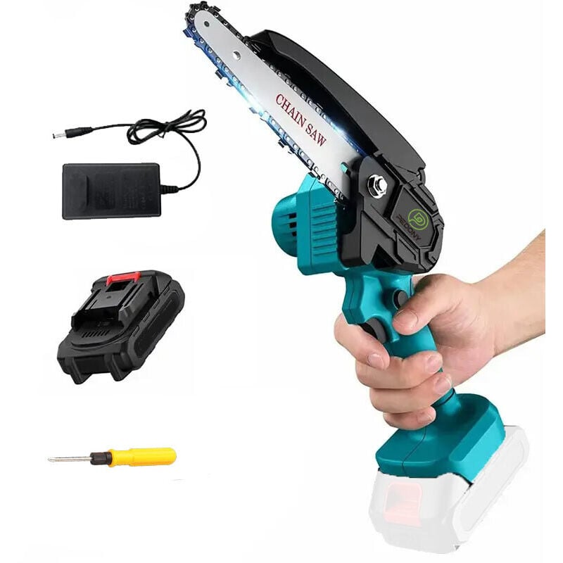 Mawiron - Akku-Kettensäge, 6-Zoll Akku-elektrische Mini-Kettensäge, leistungsstarke Holzkostensäge mit 3,0A Akku und DC18RC Ladegerät, kompatibel mit