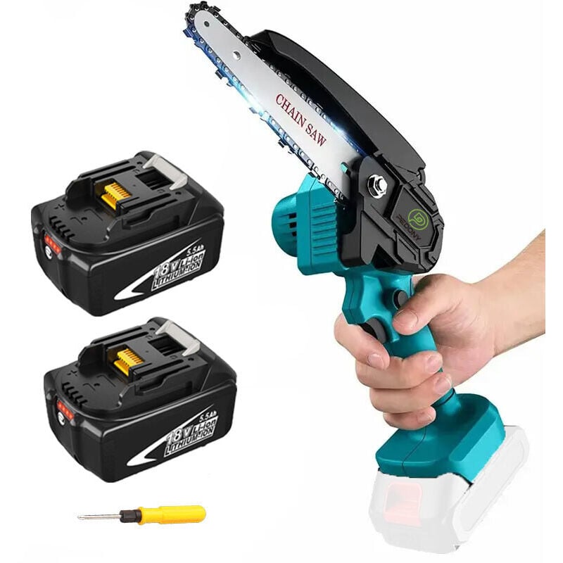 Mawiron - Akku-Kettensäge, 6-Zoll Akku-Mini-Kettensäge, leistungsstarke Holzkostensäge mit 2x 5,5A Akku (ohne Ladegerät), kompatibel mit Makita