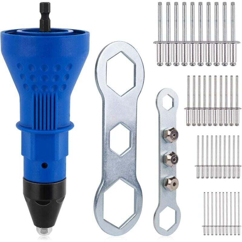 Nazalus Hot Sale Nietpistole für elektrische Akku-Bohrmaschine – Akku-Nietwerkzeug – Mutternadapter – mit 3 umwandelbaren Köpfen + 40 Blindnieten