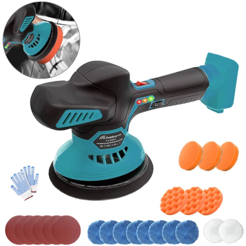 Akku-Poliermaschine, kompatibel mit Makita-Akkus, 19-teiliges Polierset, 6 variable Geschwindigkeiten, 6000 U/min, zum Wachsen, Detailreinigen und