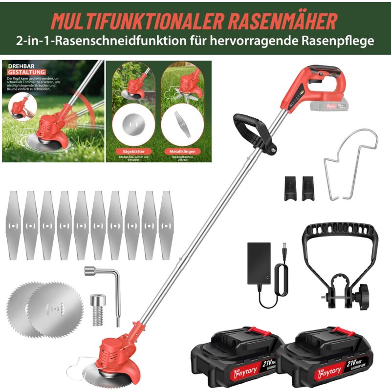 Akku-Rasentrimmer Elektro mit Akku丨Ladegerät Freischneider Motorsense 18000r/min