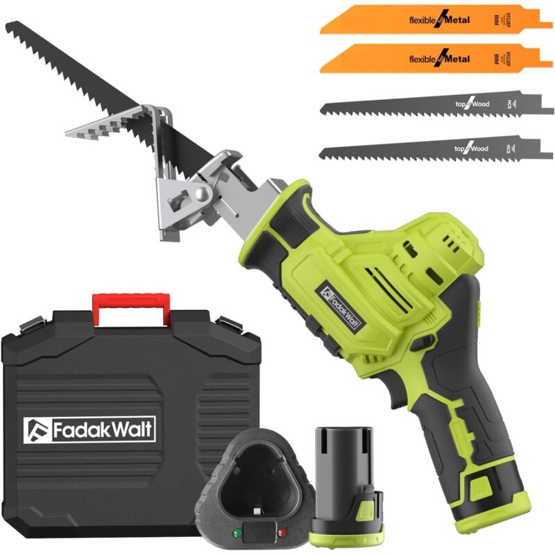 Akku-Säbelsäge, PULITUO 12 V Akku-Säbelsäge, elektrische Säbelsäge, variable Geschwindigkeit 0–2700 U/min, grüne Akku-Säbelsäge mit 2,0-Ah-Akku und