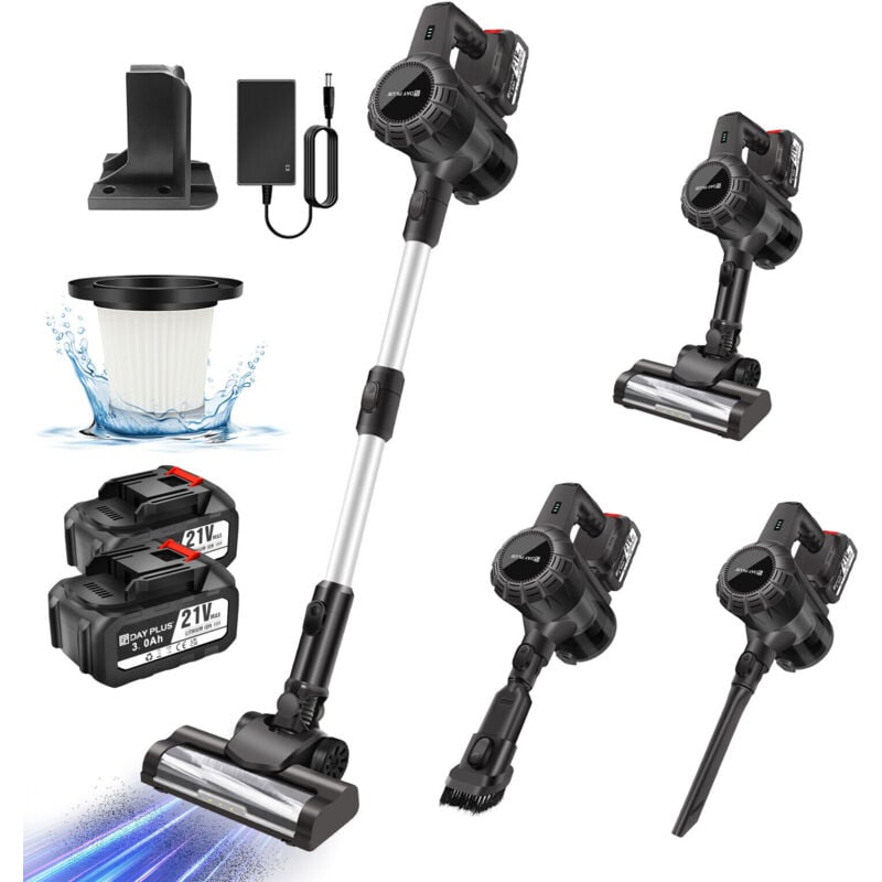 Dayplus - Akku Staubsauger Upright 6-in-1 Kabelloser Handstaubsauger 30000Pa w/ 2PCS 3.0AH Akku