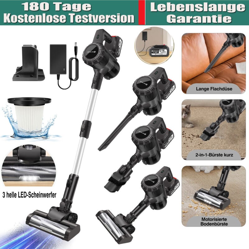 Akku Stick Staubsauger Staubsauger aufrecht Leichte Handheld Bagless 6in1 w/ led