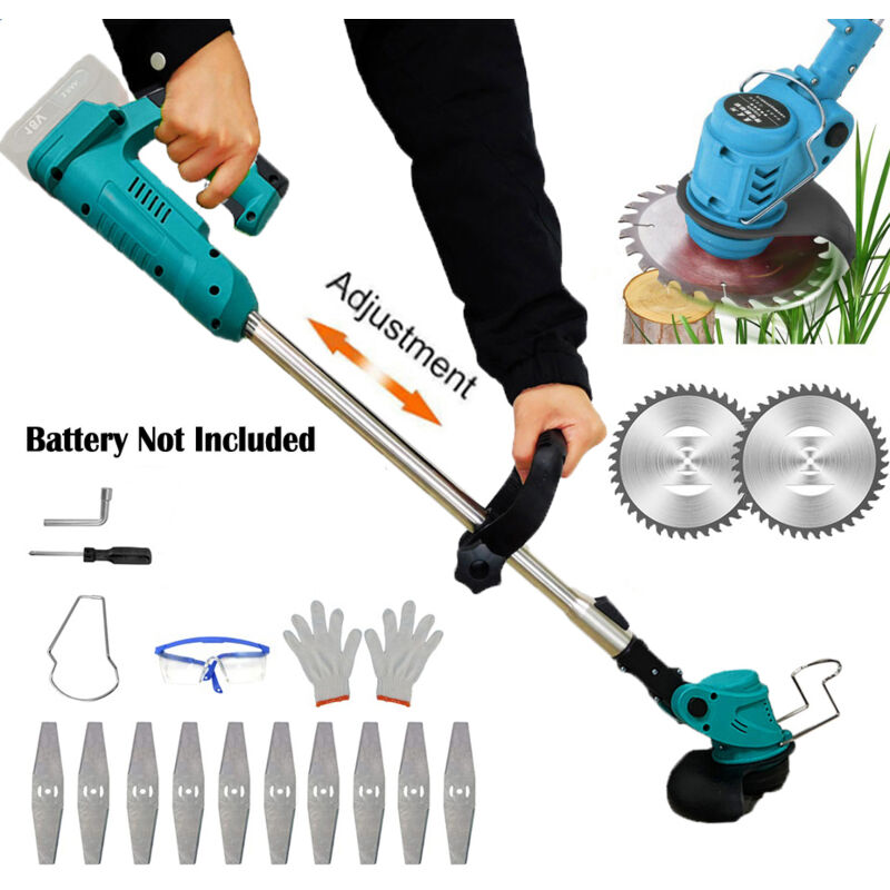 Akku-Trimmer, Akku-Mäher, kompatibel mit Makita Akku, Mäherersatz, Teleskopstange 90-120cm, 90° Drehung für Garten, Rasen, Dornbusch, mit Zubehör 20x