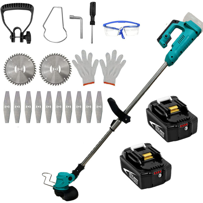 Akku-Trimmer, Akku-Mäher Teetok kompatibel mit Makita-Akku , mit 2x5,5ah Akkus (Ladegerät nicht im Lieferumfang enthalten), Sparkle Teleskopführung,