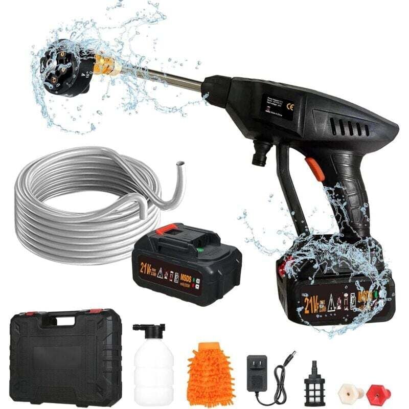 Akkubetriebener Hochdruckreiniger, max. 870 psi, kabelloser tragbarer Hochdruckreiniger mit Zubehör, 6-in-1-Multifunktionsdüse, ideal für Autos, Haus