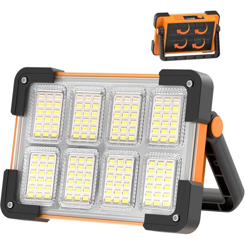 Akkubetriebener LED-Fluter, Baustellen-LED-Fluter, Solar-LED-Lampe mit 4 Modi, tragbare, wasserdichte USB-LED-Arbeitsleuchte, Arbeitsleuchte für