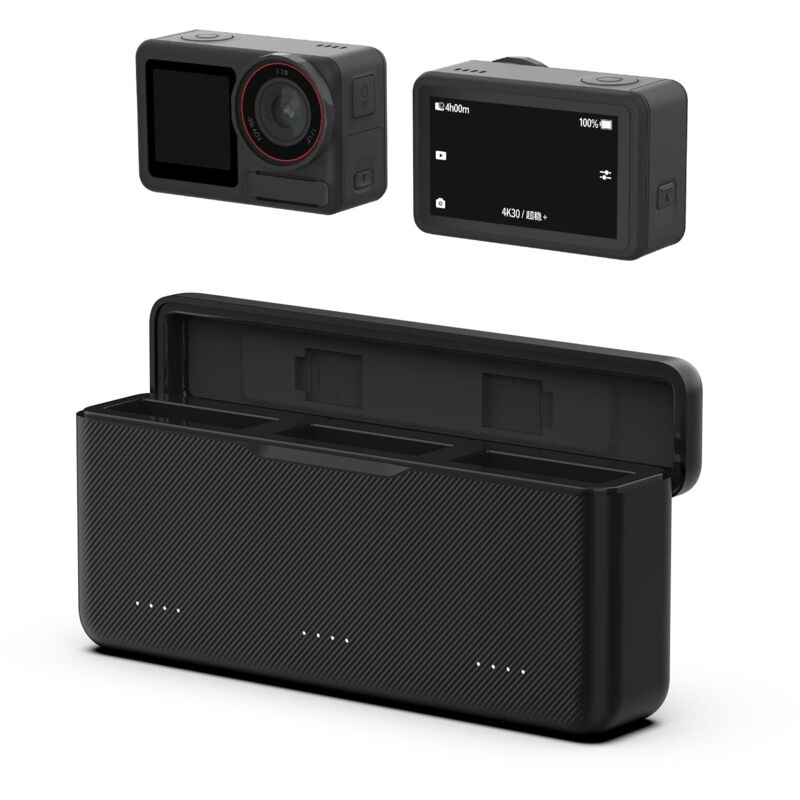 Akkuladegerät für DJI Osmo 360/DJI Action 5 Pro, USB-Schnellladehülle mit Typ-C-Kabel, kompatibel mit DJI, Dreifach-Akkuladegerät
