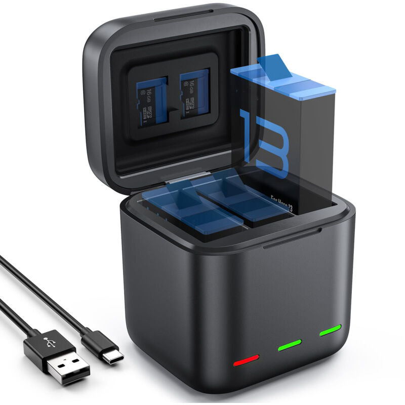 Akkuladegerät für GoPro Hero 13 Black – 3-Kanal-Schnellladegerät 2,4 A USB-C – Kompatibel mit GoPro Hero 13 Black