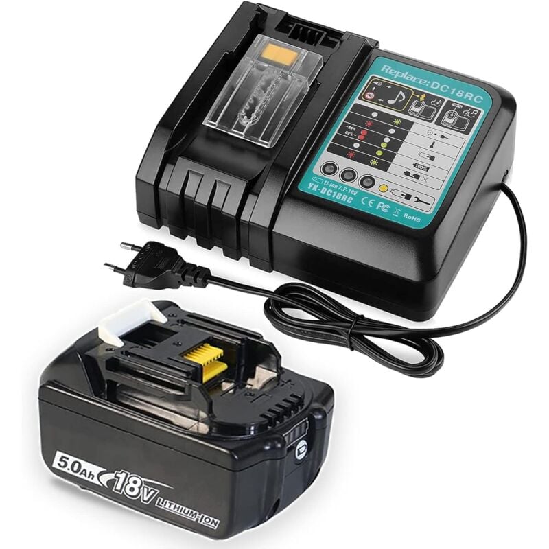 Akkus für Elektrowerkzeug Teetok Kompatibel mit Makita-Akku 18-Volt-Ladegerät mit Akkus. 5,5 Ah/5500 mAh Lithiumbatterie + DC18RC 14,4 v - 18 v