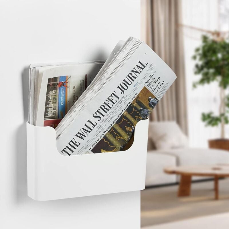 Aktenhalter ohne Bohren, Wandmontage, für Post, Zeitschriften, Organizer, selbstklebende Türhalterung, Einzelfach (weiß, 1 Stück)