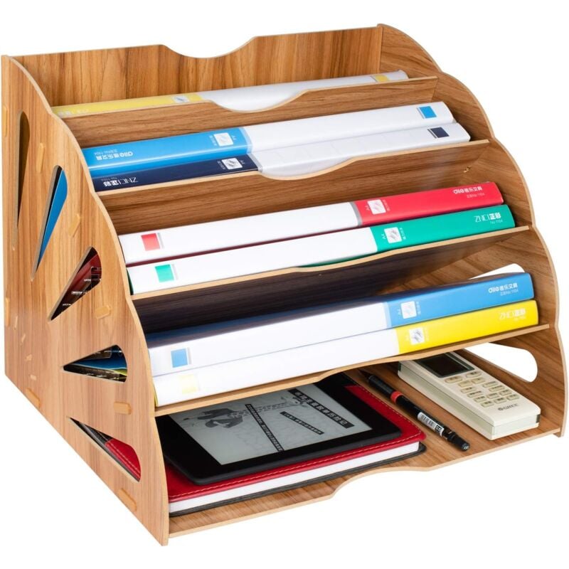 Aktenorganisator, Holzsortierer, Papierablage, Büroaufbewahrung für A4-Papier, Zeitschriften und Dokumente (34 x 28 x 28 cm)