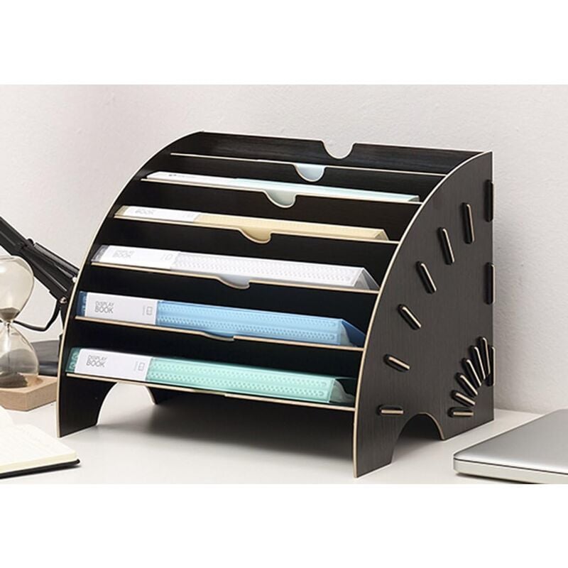 Aktenorganisator, Holzsortierer, Papierablage, Büroaufbewahrung für A4-Papier, Zeitschriften und Dokumente (36,5 x 28 x 28 cm, schwarz)