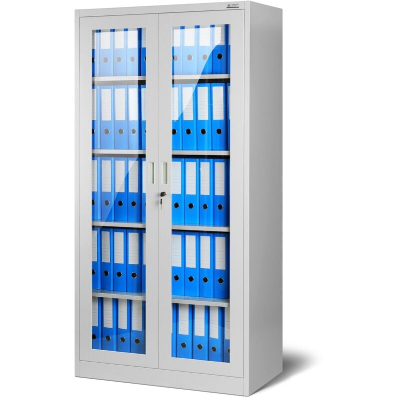 Aktenschrank C012 Glasvitrine BĂĽroschrank Universalschrank FlĂĽgeltĂĽrschrank Stahlblech Pulverbeschichtung abschlieĂźbar 185 cm x 90 cm x 40 cm