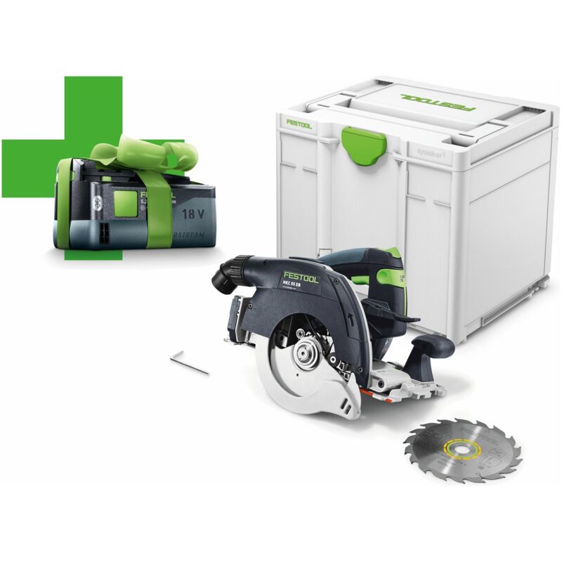 Aktion: Festool Akku-Handkreissäge hkc 55 EB-Basic-5,0 – 577034 - inkl. 1 Gratis-Akku im Lieferumfang