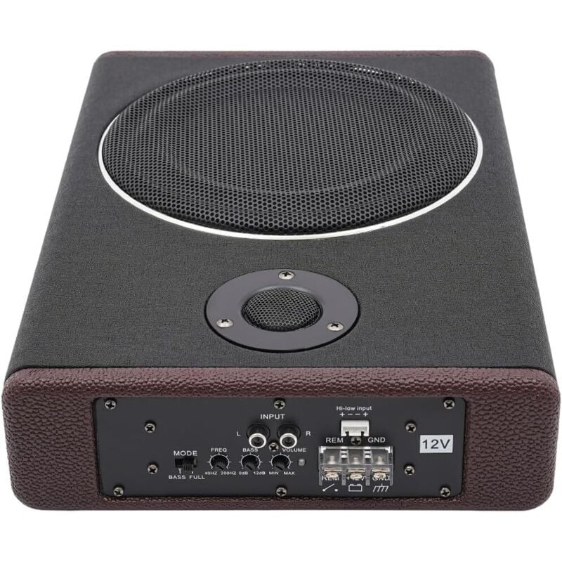 Aktiv Subwoofer für Auto 600W 12V Autoradio Ultradünner Edelstahl Auto KFZ Untersitz Subwoofer mit eingebautem Verstärker, Audio Subwoofer für