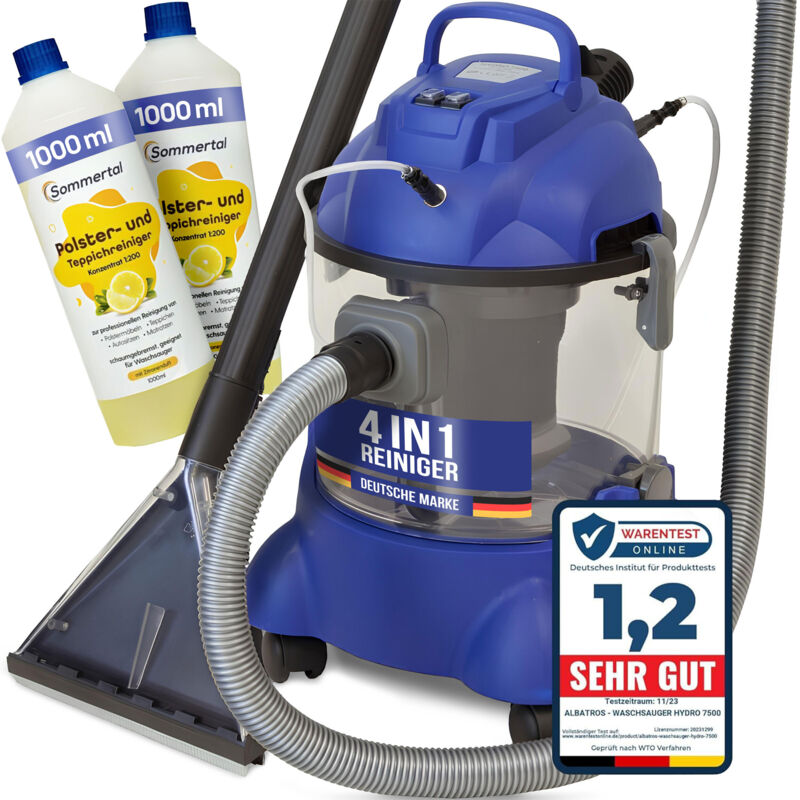 Waschsauger Polster + Teppich hydro 7500 inkl. 2l Shampoo - 4in1 Nass Trockensauger 1200 Watt 20l Volumen 16 kPa Saugleistung - Polsterreiniger