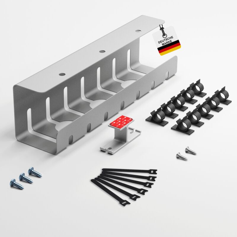Albatros - Kabelkanal Schreibtisch Silber Komplettset b- Kabelmanagement Schreibtisch für Ordnung und Produktivität-Kabel Organizer für