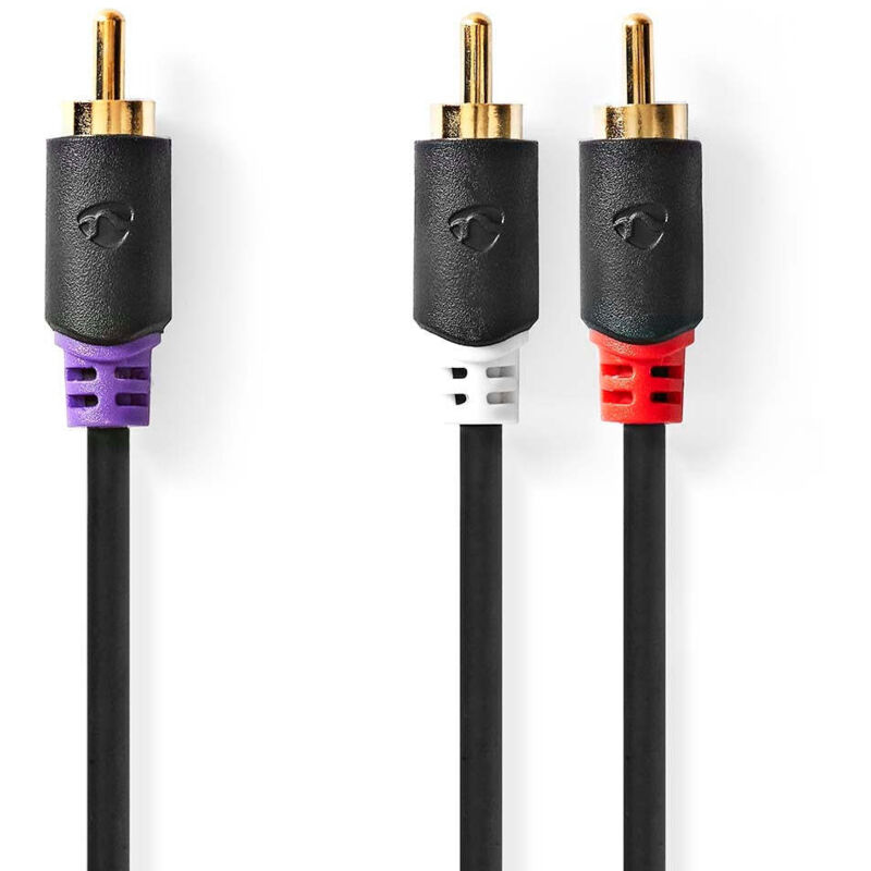 Subwooferkabel rca hane 2x rca hane guldplaterad 300 m rund 40 mm antracit lada 8370