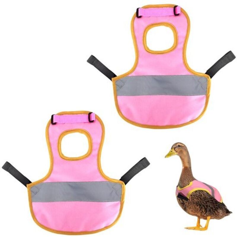 Allecto Plus – 2 wasserdichte Westen für Hühner, Enten und Gänse mit elastischen Bändern – rosa – Geflügel-Sicherheitsweste