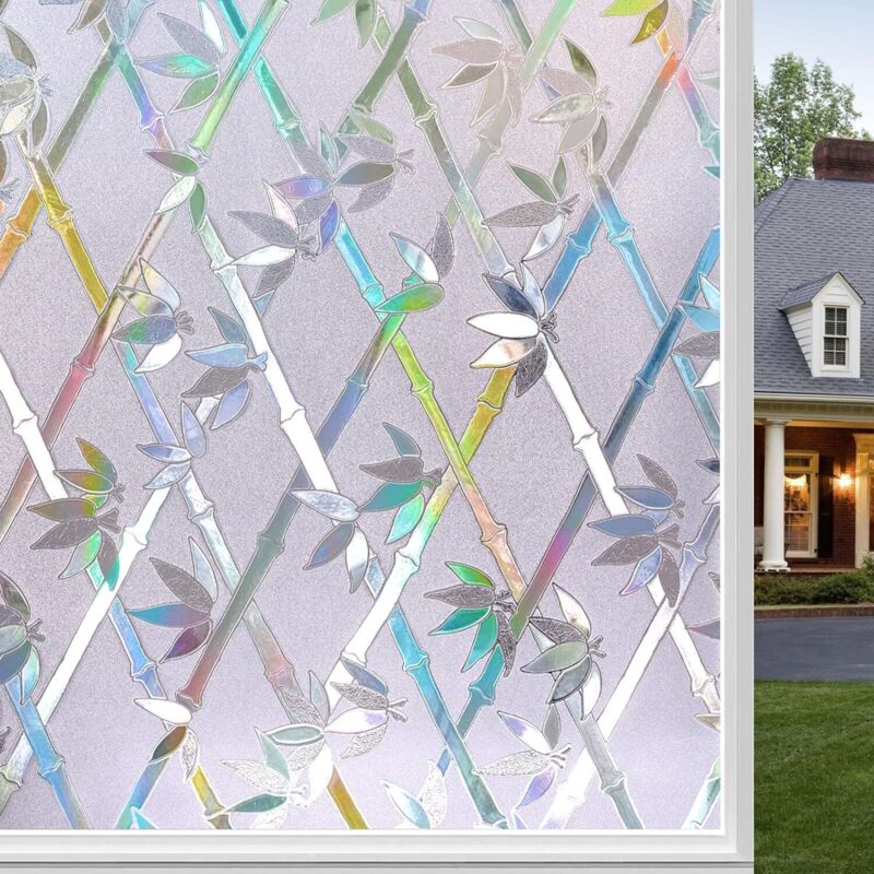 Sichtschutzfolie 45 x 200 cm, Regenbogenfarbene elektrostatische Fensterfolie, 3D-Anti-UV-Klebefolie für Milchglas, Dekorative Fensterfolie für